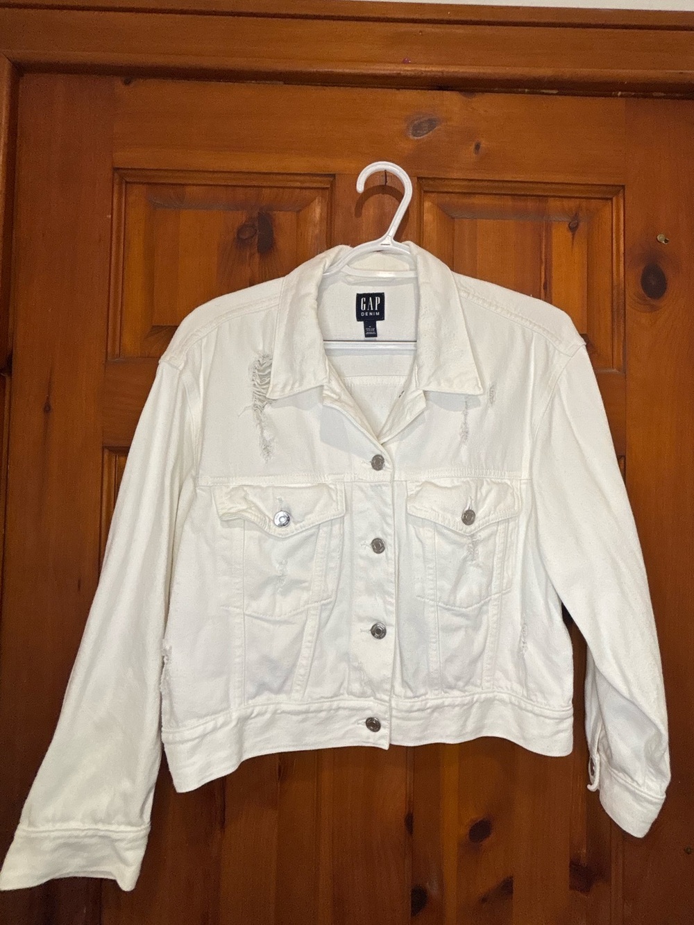 GAP Women's Distressed White Cropped Jean Jacket Size M
